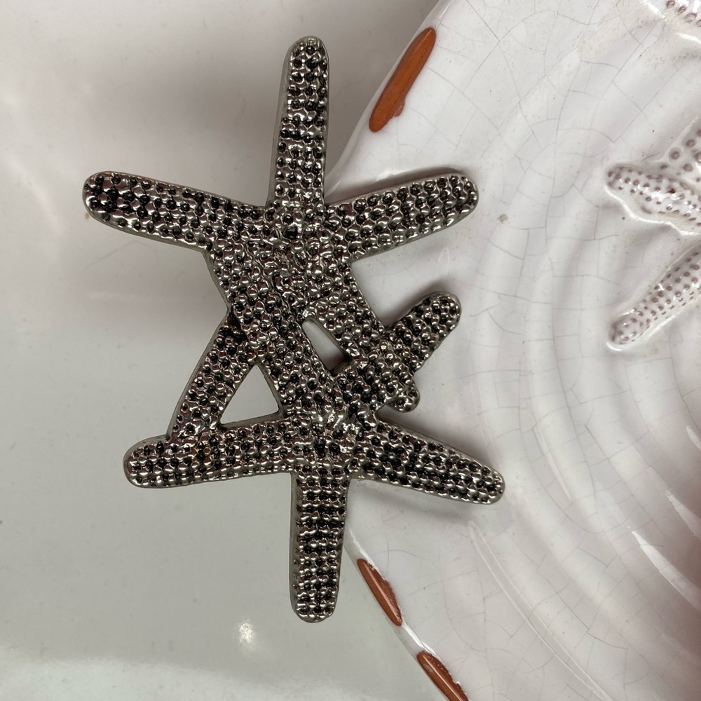 BNWT MUD PIE White Starfish Platter and Serve ware Set w/ Silver Olive Design - Picture 13 of 15